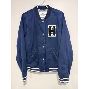Hollister Vintage Letterman Varsity Jacket Dark Navy Blue Women’s Jacket Size XL